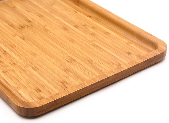 Bamber Large Size Bamboo Serving Tray, Rectangular, 15.5 x 11.8 x 0.8 Inches