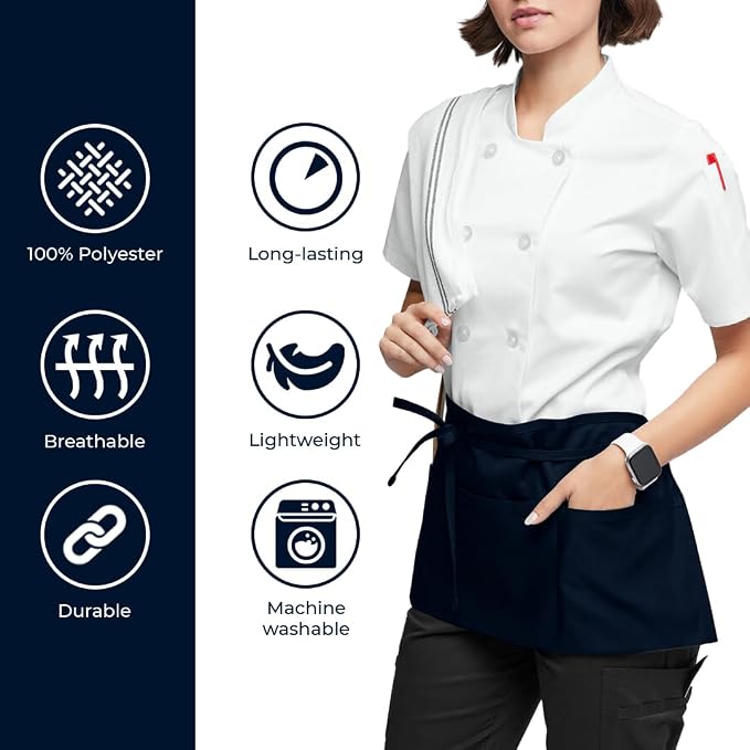 Avalon Kitchen Server Aprons with 3 Pockets – 100% Polyester Waist Apron, 24x12 Inch Half Apron, Waitress Apron for Servers - Image 2