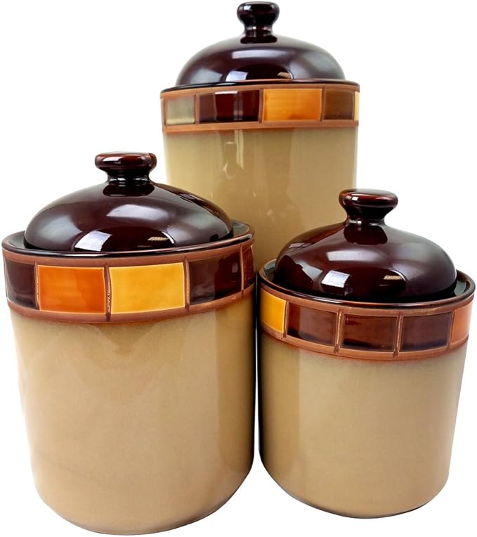 Casa Estebana 3 Piece Stoneware Storage Canister Container Jar Set