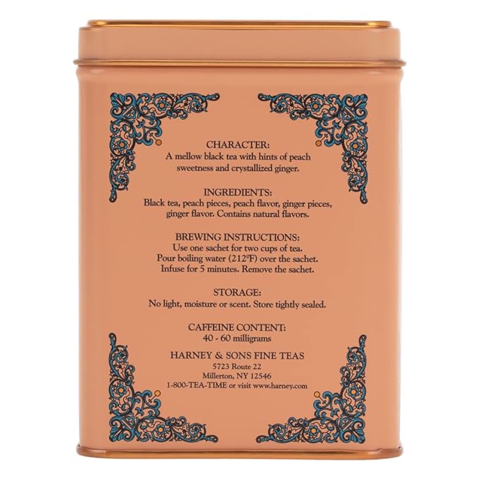 Harney & Sons Peaches & Ginger Black Tea, 20ct sachet tin (Pack of 2)