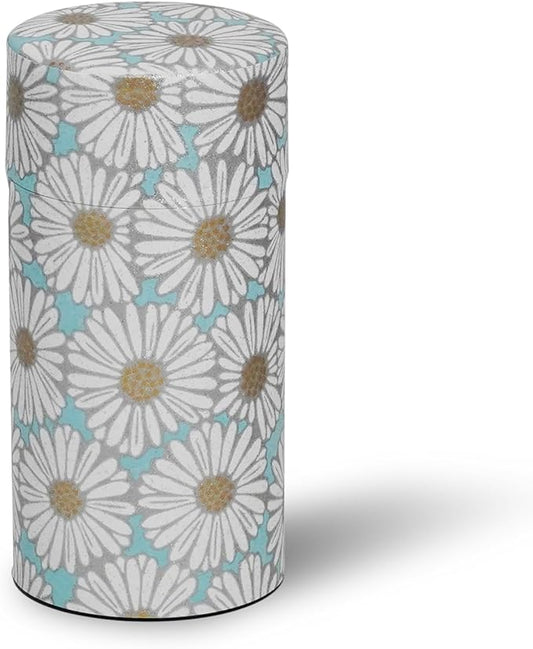 Kyoto Floral Tin Tea Canister - 7 oz Traditional Japanese Yuzen Paper Design, Airtight Storage for Fresh Tea Leaves, Ideal for Tea Ceremony Accessories Collection (Light Blue)