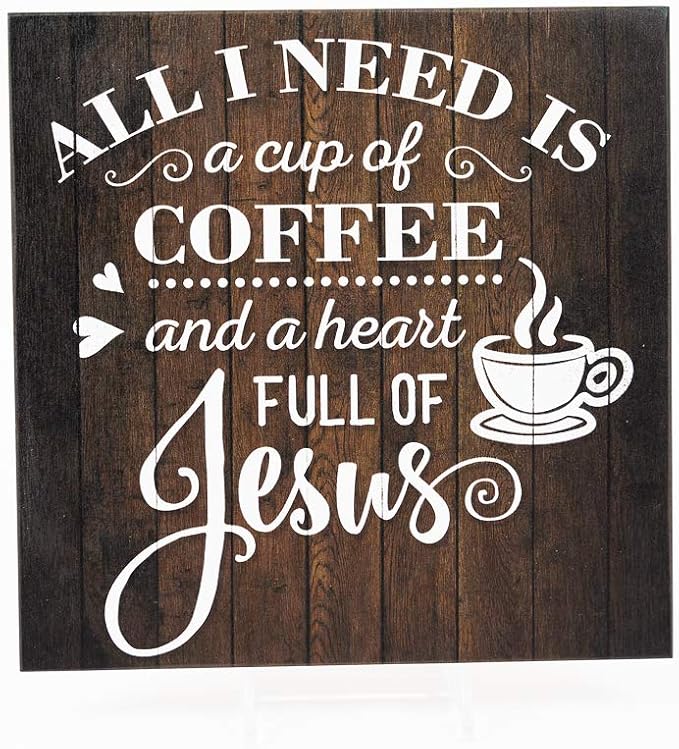 Coffee And Jesus Sign Christian Wood Decor Rustic Signs Wooden Decorations Kitchen Small Religious Plaque Station Wall Home Faith Family Farmhouse Inspirational Scripture 12 x 12 Art B3-12120061069 - Image 2