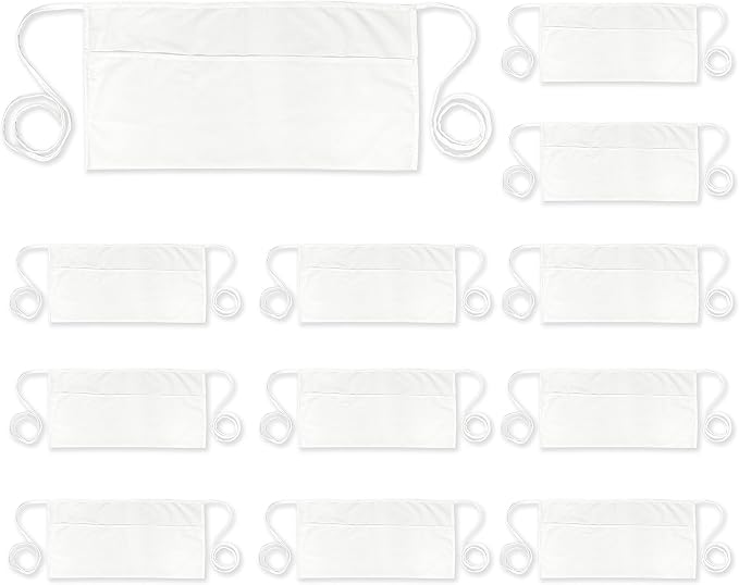 PLOYMONO 12P White Server Apron with 3 Pockets, Short Waist Waitress Apron | Polyester Short Waiter Apron with 3 Deep Pockets, Great for Restaurant Servers, Bartenders, Hosts, Baristas by PLOYMONO