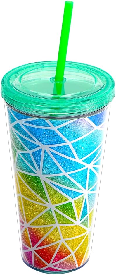 Home Tune Cute Glitter Tumbler Cups with Lid and Straw, Double Wall Insulated Acrylic Cup, 22 oz / 650ml (Colorful)