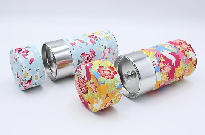 Japanese Pokkan Matcha Coffee Spice Tea Tin Canister Washi Paper Storage with Lid 7.05 oz Capacity (Hana Usagi)