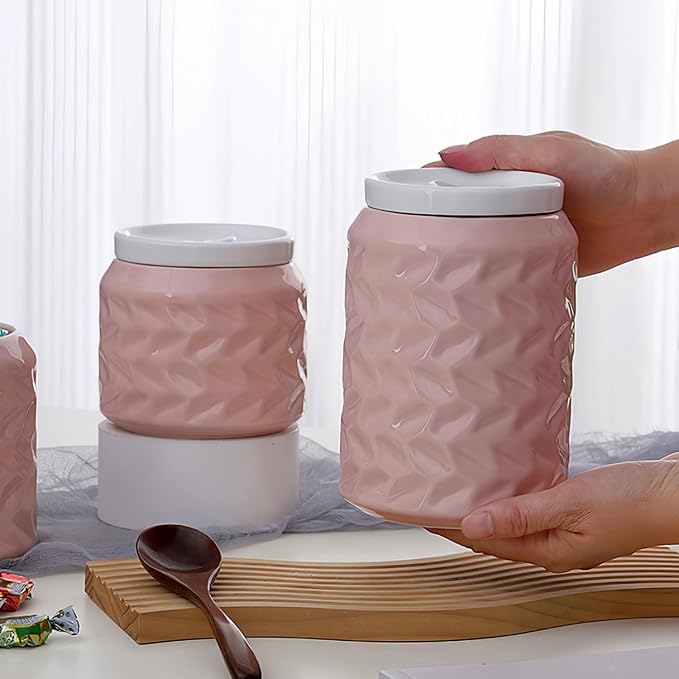 Ceramic Jar with Lid, 25.3oz Food Storage Jar with Airtight Seal Ceramic Lid for Sugar Tea Spice, Coffee Canister Sugar Container (Pink)