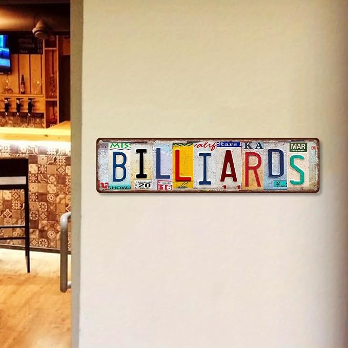 Billiards Metal Sign – Vintage License Plate Style Wall Decor – Rustic Tin Plaque for Man Cave, Game Room, Pool Hall & Pub Bar – Retro Industrial Design with Pre-Drilled Holes 16x4 Inch Aluminum (Diversity-03) - Image 7
