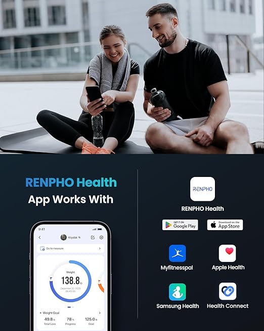 RENPHO Bluetooth Body Fat Scale, Digital Weight Scale Bathroom Smart Body Composition Analyzer Wireless BMI Compact Scale Health Monitor with Smartphone APP, 396 lbs