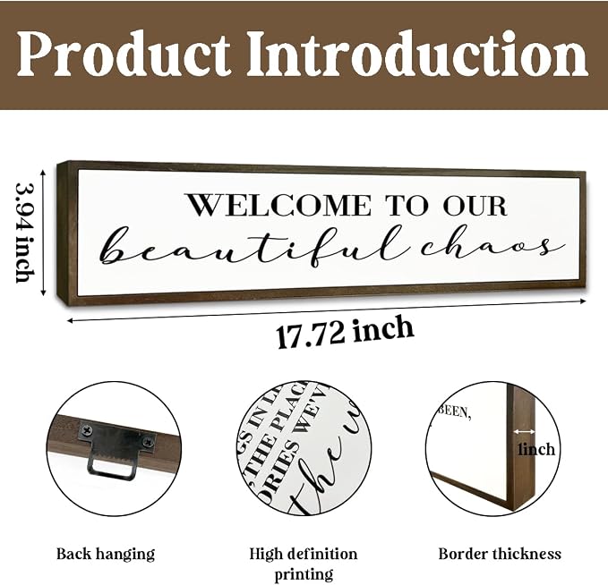 Funny Wood Sign, Wall Decor Art, Positive Home Decors, Front Door Decor for Shelf, Housewarming Gift, Framed Wooden Box Signs, Welcome to Our Beautiful Chaos Sign 17.8x4x1.2 inches - Image 2