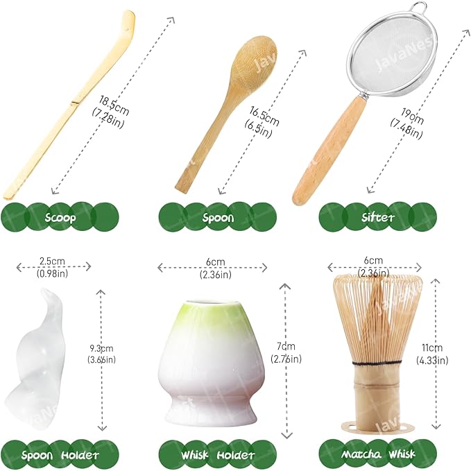 Matcha Whisk Set, 6-Piece Matcha Making Kit, Macha Tea Set, (Chasen Holder), Ceramic Whisk Holder, Matcha Starter Sifter, Bamboo Scoop, Spoon Japanese Tea Tools For Ceremony Gift (Green Jade)