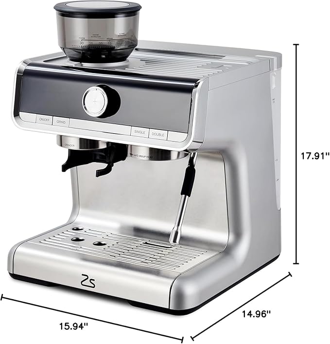 Stainless Steel Espresso Maker with Milk Frother - Coffee Machine 20 Bar Pressure, 2.8L Water Tank, Barista Kit, for Latte, Cappuccino, and Macchiato,Silver