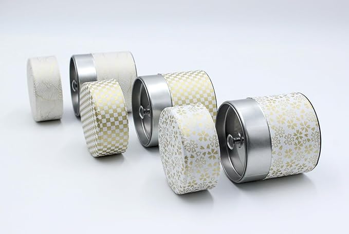 Japanese Pokkan Matcha Coffee Spice Tea Tin Canister Washi Paper Storage with Lid 7.05 oz Capacity (Kenran Hana,S)