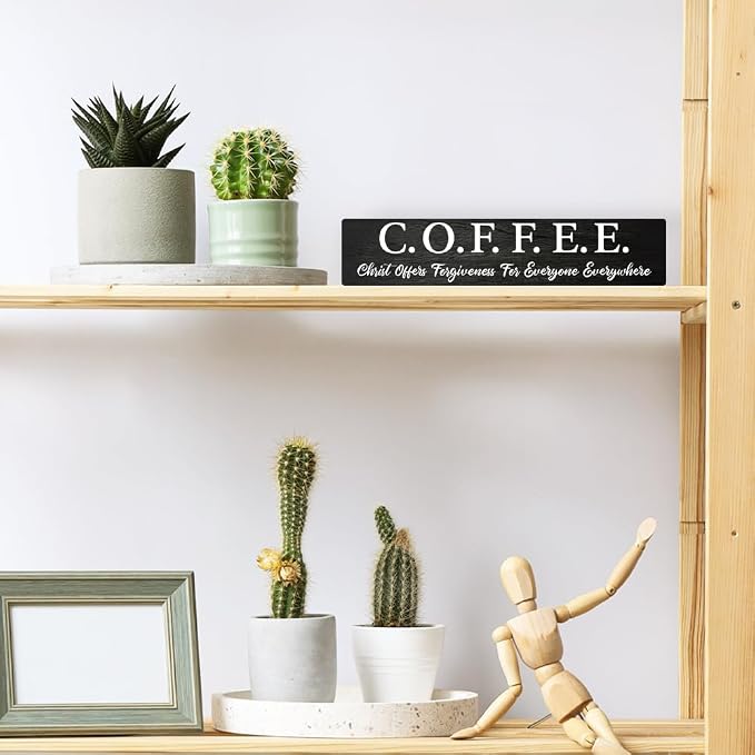 AGMDESIGN Kitchen Cafe Coffee Bar Pub Signs Decor for Wall, Christ Offers Forgiveness for Everyone Everywhere Wooden Sign, Religious Coffee Lover Gifts for Friends, Rustic Cafe Wooden Hanging Plaque - Image 4