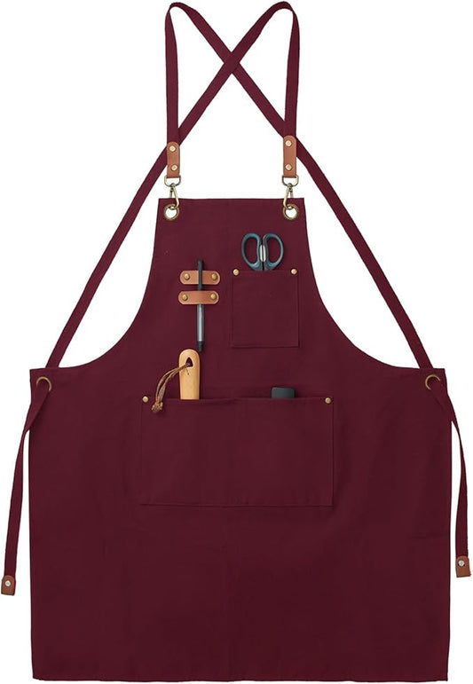 Canvas Aprons, Kitchen Chef Aprons, Work Aprons for Men Women, Adjustable Strap Aprons with 3 Pockets