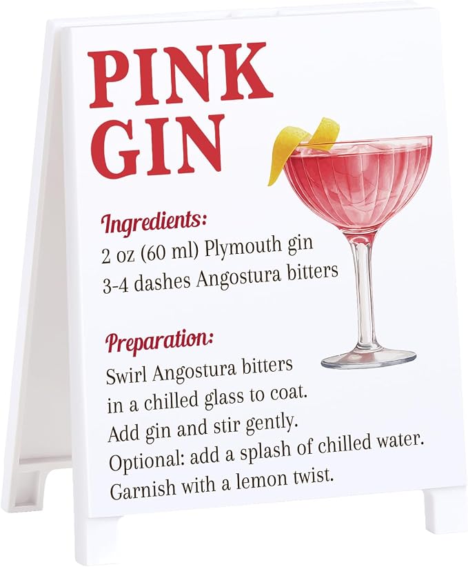 Pink Gin Recipe Rustic Bar Decor for Home Cafe Farmhouse Cocktail Sign for Kitchen Bar Cart Accessories Mixology Christmas Gift for Bartender Men Women New Couple - 5.59 x 4.33 inch Acrylic Sign by Funnysignsandcozydecorgiftsforyourspacethatspeakyourmind