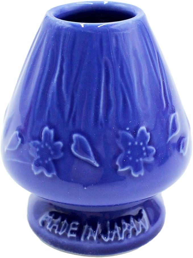 Japanese Tea Matcha Bamboo Whisk Holder Stand Chasen Naoshi Tea Accessory Porcelain Fuji Design (Blue)