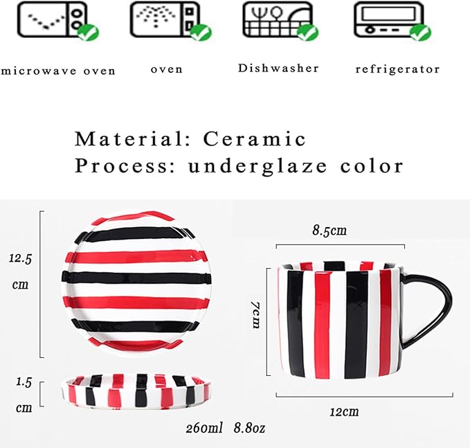 Espresso Cups Ceramic Coffee Mug Series European Striped Dot Coffee Cup And Saucer Mug Cake Plate Afternoon Tea Set Tea Cup And Saucer,Pinkblack