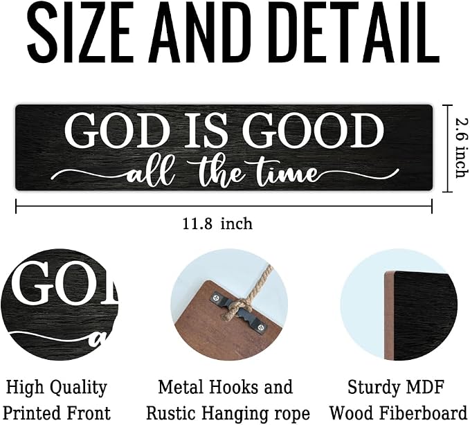 AGMDESIGN God Is Good All The Time Wood Sign, Faith-Based Wall Decor for Shelf Desk Door, Christian Hanging Wooden Plaque for Prayer Room Home Church Farmhouse, Ideal Gifts for Christians Families - Image 2