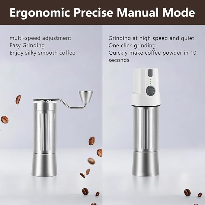 Burr Coffee Grinder Electric and Manual 2 in 1, Manual Burr Coffee Grinder with 40mm Burr, Compact Portable Coffee Grinder for Espresso Coffee, French Press, Home, Travel, Camping