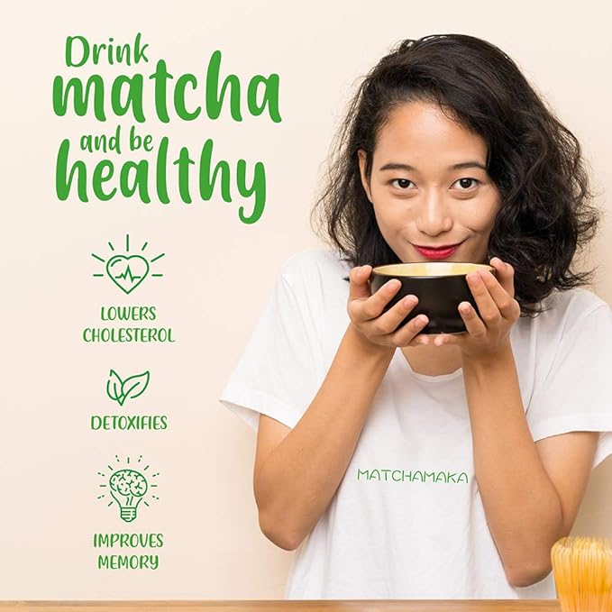 Matcha Whisk - Bamboo Whisk for Matcha Powder, MATCHAMAKA Handcrafted Organic Traditional Japanese Chasen, 80-Prong Matcha Stirrer Wisk Mixer Brush for Authentic Tea Preparation