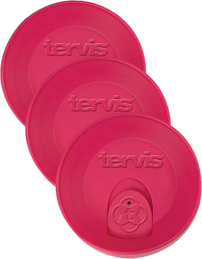Tervis Travel Lid Made in USA Double Walled Insulated Tumbler Travel Cup Keeps Drinks Cold & Hot, Fits 24oz Tumblers & 16oz Mugs, Fuchsia (Pack of 3)