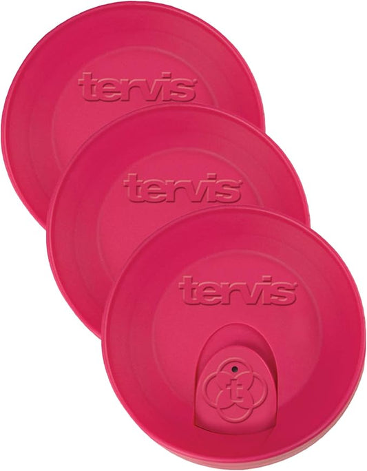 Tervis Travel Lid Made in USA Double Walled Insulated Tumbler Travel Cup Keeps Drinks Cold & Hot, Fits 24oz Tumblers & 16oz Mugs, Fuchsia (Pack of 3)