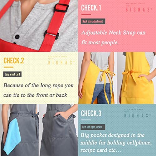 BIGHAS Adjustable Bib Apron with Long Ties for Women Men 18 Colors Chef Kitchen Cooking - Image 4
