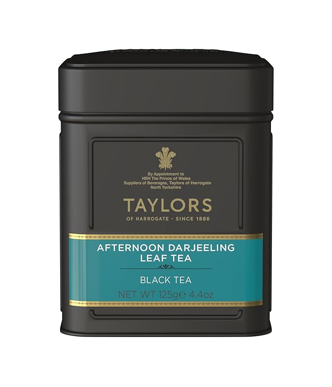 Taylors of Harrogate Afternoon Darjeeling, Black Tea, Loose Leaf, 4.41 Ounce Tin Caddy (Pack of 1), Delicate, Sweet & Floral, Caffeinated, Premium Whole Leaf Tea