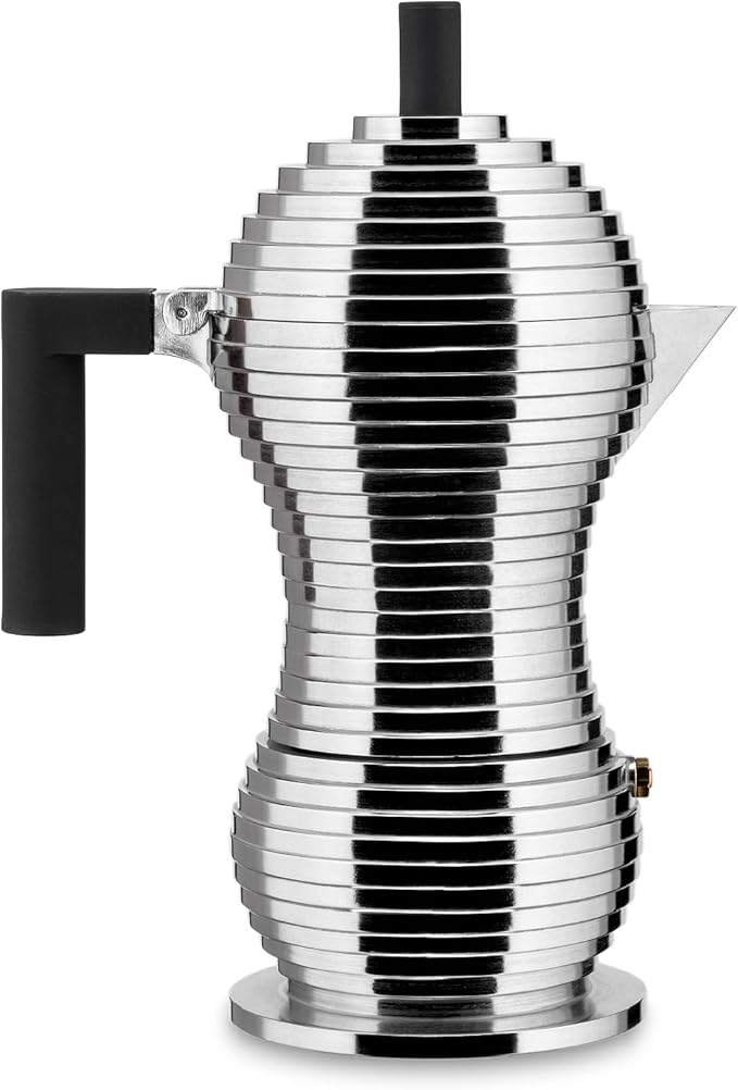 Alessi MDL02/6 B "Pulcina" Stove Top Espresso 6 Cup Coffee Maker in Aluminum Casting Handle And Knob in Pa, Black