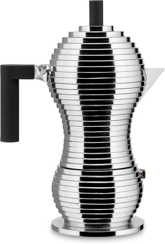 Alessi MDL02/6 B "Pulcina" Stove Top Espresso 6 Cup Coffee Maker in Aluminum Casting Handle And Knob in Pa, Black