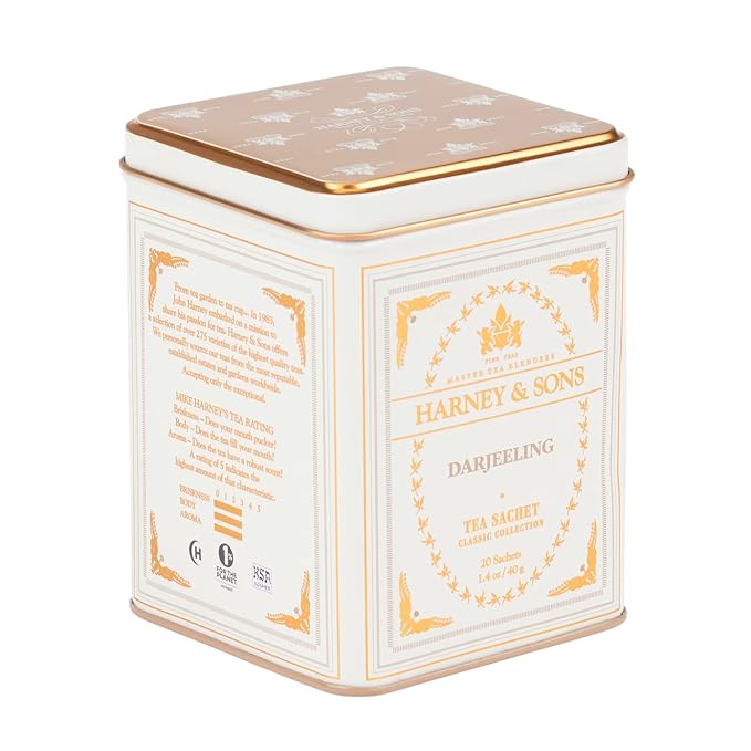 Harney & Sons Darjeeling Black Tea, 20 Sachets of Black Tea | Classic Collection, 20 sachet tin