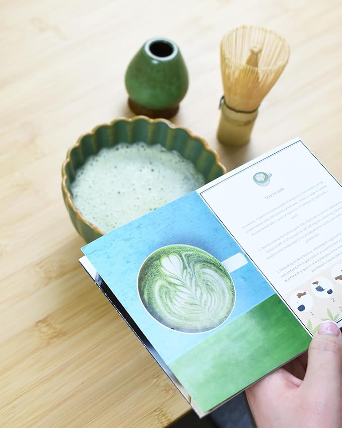 Artcome Matcha Tea Set - 17oz Petal-Shaped Matcha Bowl, Bamboo Whisk, Scoop, Whisk Holder & Brewing Guide, Japanese Tea Ceremony Tools for a Perfect Matcha Experience, Matte Green
