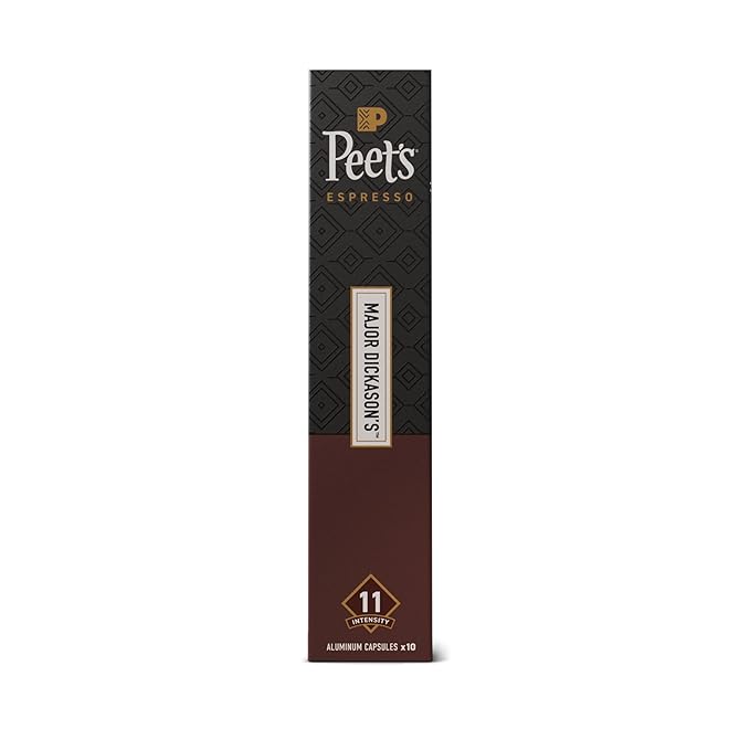 Peet's Coffee, Dark Roast Espresso Capsules, Compatible with Nespresso Original Machines, 100% Arabica Coffee - Major Dickason's Blend, Intensity 11, 100 Count (10 Boxes of 10 Espresso Capsules)