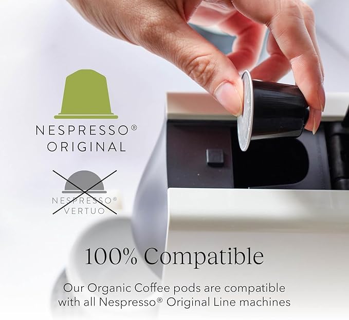 Cru Kafe USDA Organic Half Caff Espresso Coffee Capsules (50 Pods) Fairtrade Coffee Pods Compatible with Nespresso Original Line and Pixie Machines
