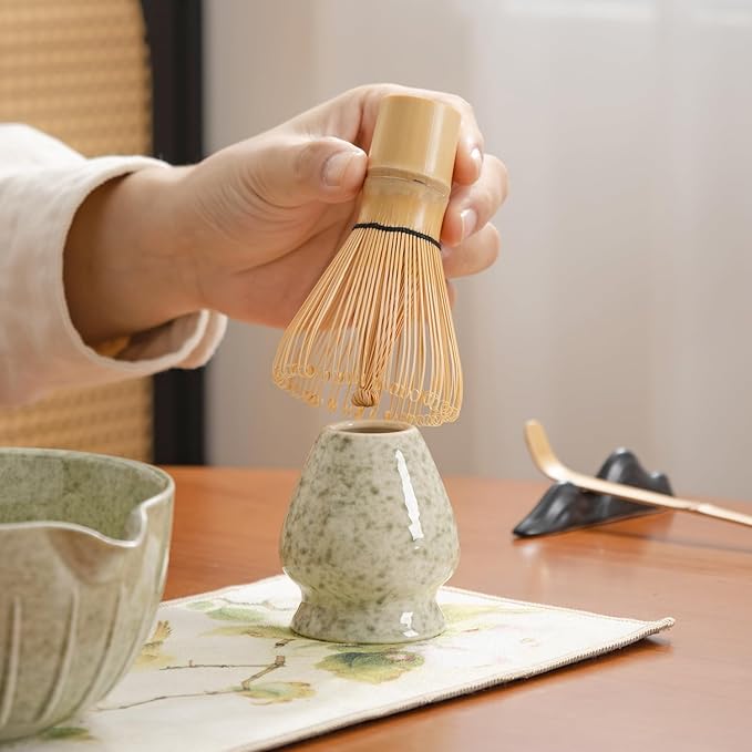 Matcha Whisk Set - 7PCS matcha kit ，Matcha Bowl with Spout, Bamboo Whisk with Ceramic Holder, Macha Scoop and Sifter, Matcha Kit for Ceremony, Gift for Matcha Lovers Green matcha set