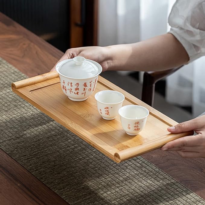 Bamboo Serving Tea Tray Book Scroll Japanese-Style Kung Fu Tea Table Rectangular Tea Accessories (L)