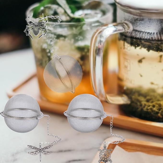 Tea Infusers for Loose Tea 3 Sets Tea Infuser Loose Leaf Tea Steeper Tea Stainless Steel Ball Mesh Tea Strainer Filters with Crtstal Pendant (Animal 2)