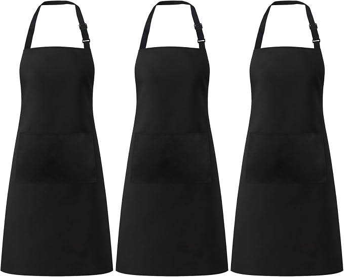 3 Pack Black Aprons for Women with Pockets, Adjustable Water Resistant Cooking Apron Unisex Bib for Chef Men and Women by Okxir