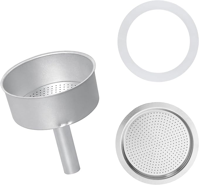 Espresso Maker Filter Basket,moka pot 3 cup Replacement Funnel,moka pot filter For Mocha Coffee Maker Pot with 1pcs Filter and 1pcs Silicone Gasket Seals