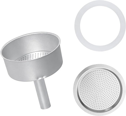 Espresso Maker Filter Basket,moka pot 3 cup Replacement Funnel,moka pot filter For Mocha Coffee Maker Pot with 1pcs Filter and 1pcs Silicone Gasket Seals