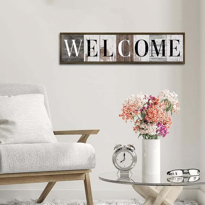 Welcome Wood Signs, Rustic Wall Plaque, Farmhouse Front Door Sign for Indoor Outdoor, Desk Decor Art, Home Decor for Housewarming, Porch Entryway Decoration, Framed Wooden Box Sign 17.8x4x1.2 inches - Image 6