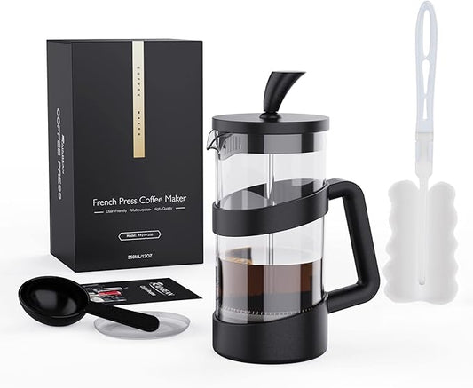 RAINBEAN Mini French Press Coffee Maker, 12 oz, Camping Coffee Press Pot, Small French Press, Tea and Frothed Milk Press (Black, 12 oz)