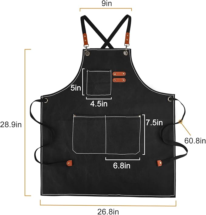 APRONPANDA Cross-Back Chef Aprons for Men Women with Pockets,Cotton Canvas Adjustable Cooking Work Apron for Kitchen