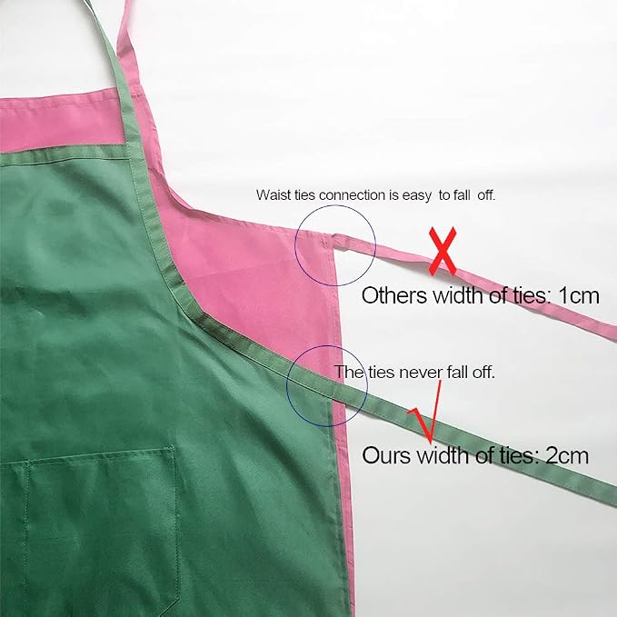Total 6PCS Green Plain Color Bib Apron for Adult Women Unisex Durable Comfortable with 2 Front Pockets Washable Aprons for Chef Cooking Baking Kitchen Restaurant Crafting - Image 5