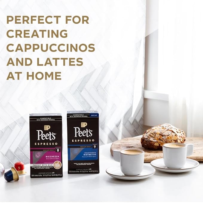 Peet's Coffee, Dark Roast Espresso Capsules, Compatible with Nespresso Original Machine - Nerissimo Intensity 11, 100 Count (10 Boxes of 10 Espresso Capsules) (Pack of 2)