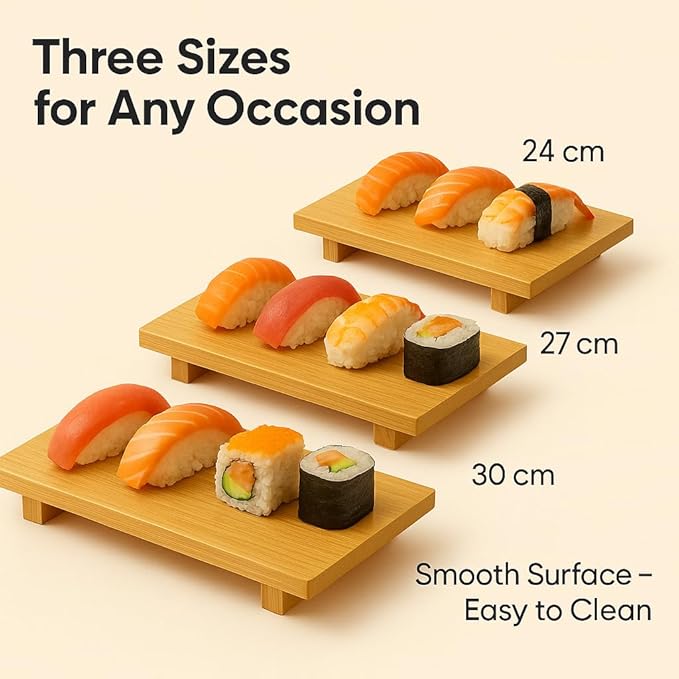 Bamboo Sushi Plate Japanese Style Sushi Serving Tray, Wooden Sushi Board & Sashimi Platter – Natural Eco-Friendly Bamboo Tableware for Sushi Rolls, Nigiri & Appetizers (9.45" × 5.91", Count, 2)
