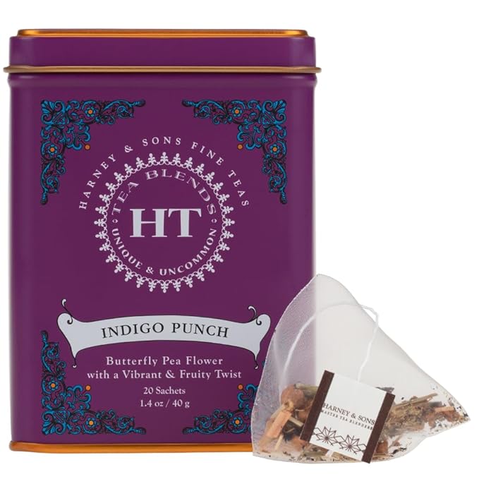 Harney & Sons Indigo Punch, Butterfly Pea Flower Tea with Fruity Flavors, HT Line, 20 sachets