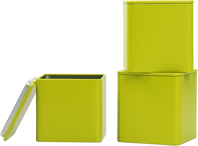 Square Tin Can Empty Cube Steel Box Storage Container kit 65mm Series for Treats, Gifts, Favors, Loose Tea, Coffee and Crafts, Green, 3S