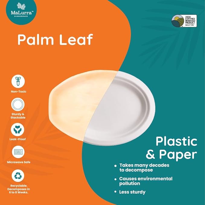 15"x10" Oval Tray - 50 PCs Disposable Serving Palm Platters Like Bamboo Charcuterie Tray | Biodegradable | Disposable | Eco-Friendly, Heavy Duty, Bulk | For Parties, Weddings, BBQs & Catering