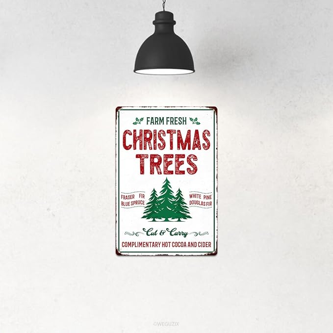 Christmas Signs Home Decor Vintage Art Poster Metal Hanging Plaque Kitchen Cafe Bar Farmhouse Porch Yard Outdoor Indoor Decorations Funny Xmas Gift 8X12 Inch (Farm Fresh Christmas Tree Sign) - Image 4